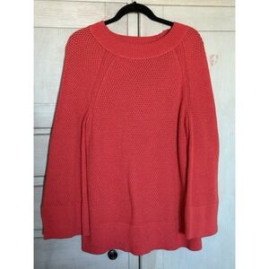 Loft Women's‎ Long Open Knit Sweater 100% Cotton Rust Size L Bell Sleeves